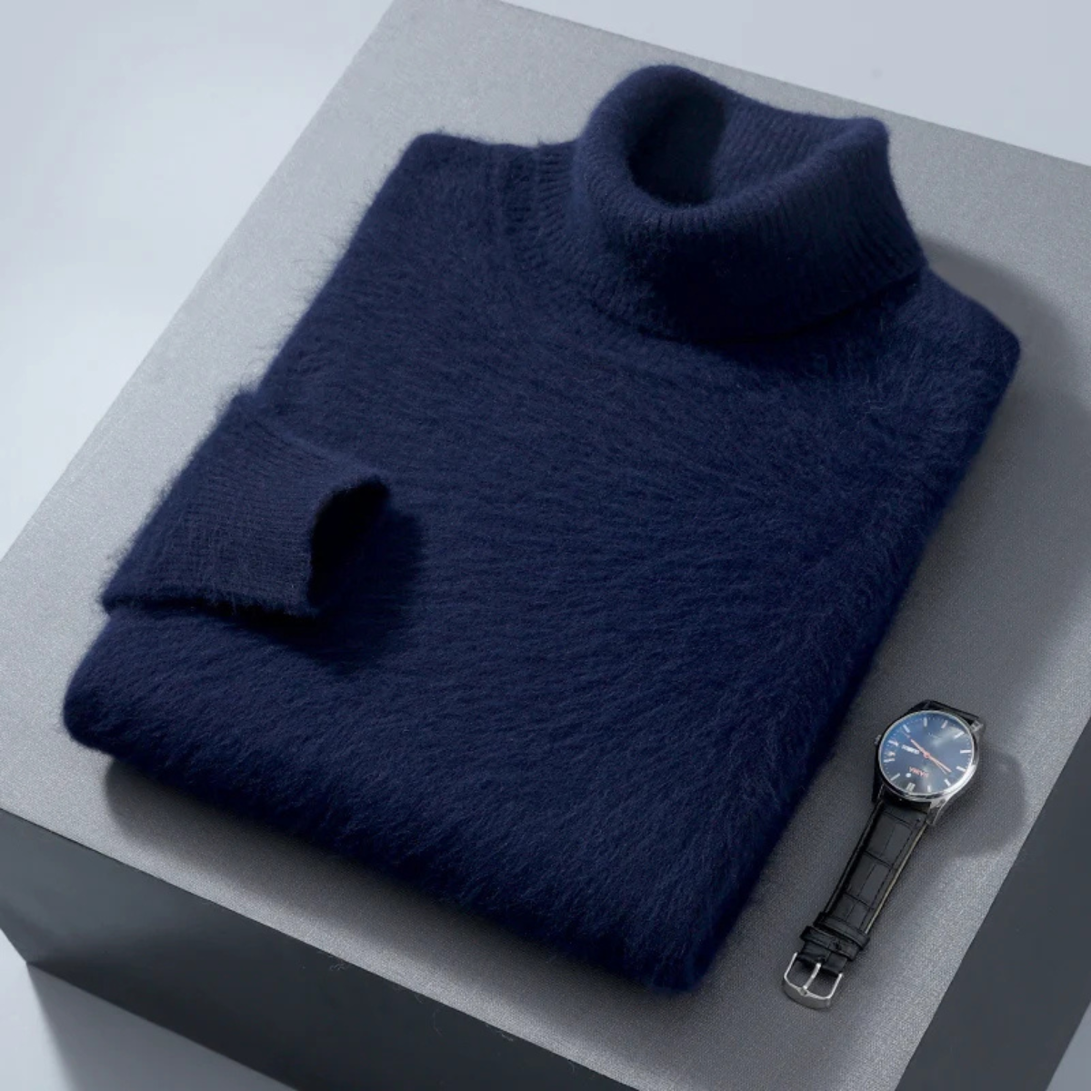 Voss | Men's Turtleneck Sweater Light Blue Cashmere