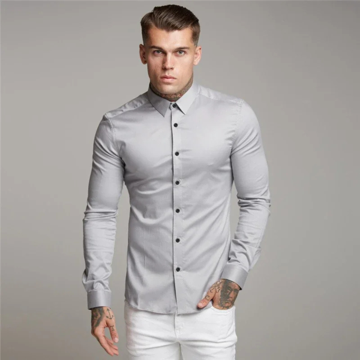 Rhys | Men's Slim Fit Button Up Shirt Burgundy Long Sleeve