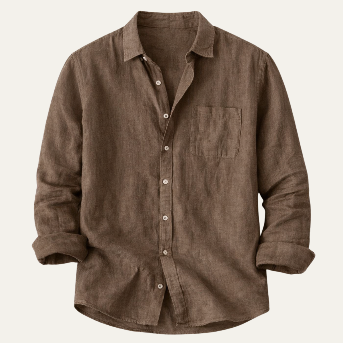 Beau | Men's Linen Button Up Shirt Brown Long Sleeve Casual