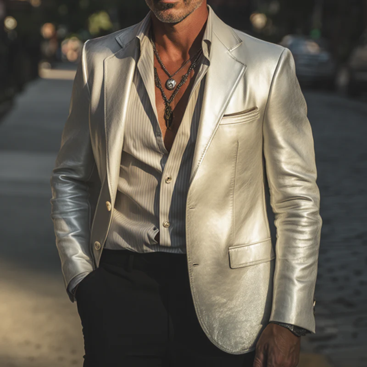 Axel | Men's Metallic Blazer Silver