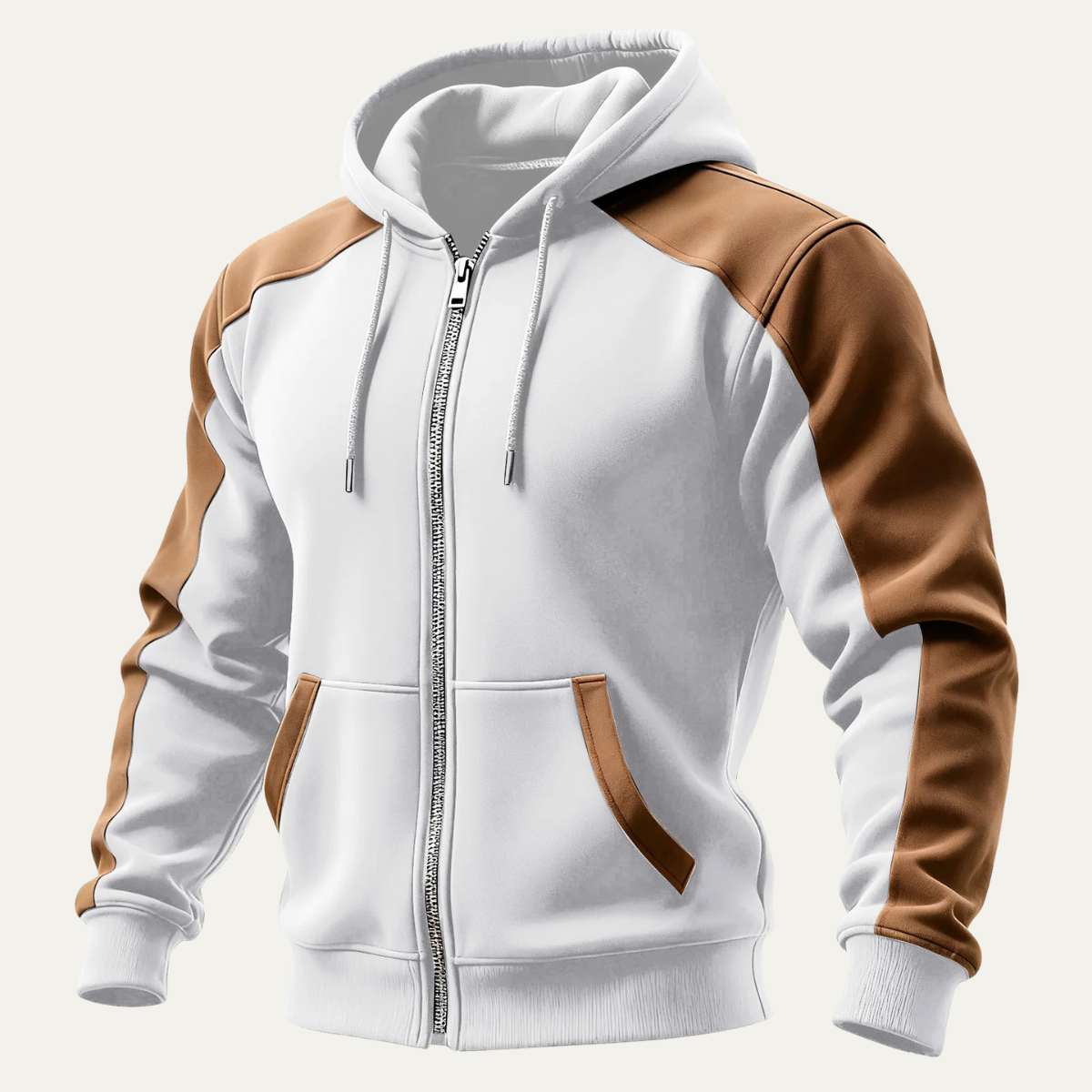 Bram | Men's Zip Up Hoodie Burgundy Tan Color Block