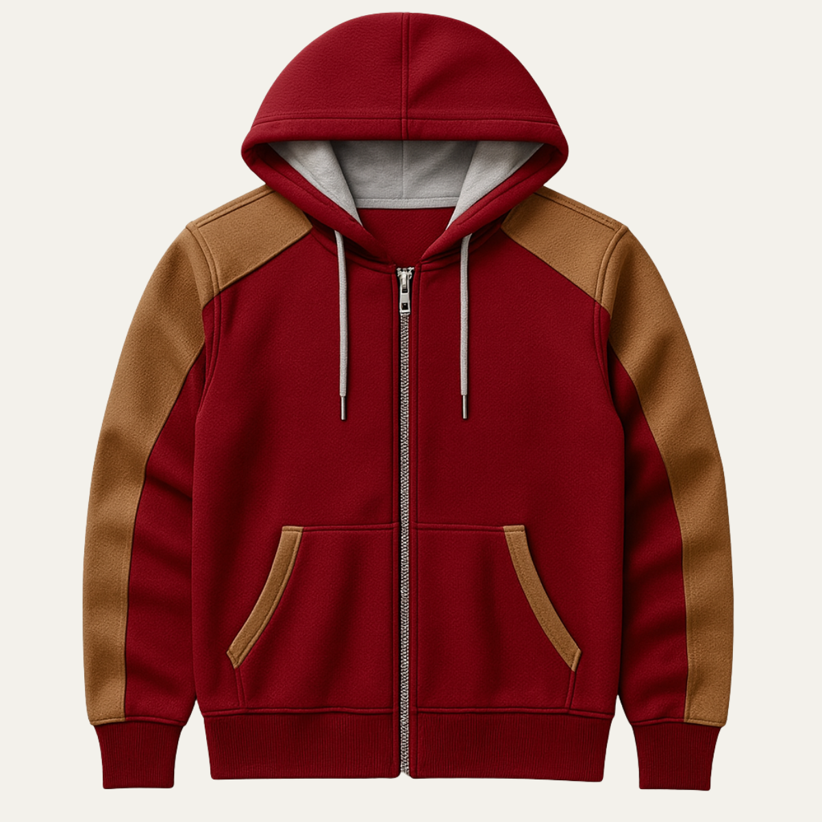 Bram | Men's Zip Up Hoodie Burgundy Tan Color Block