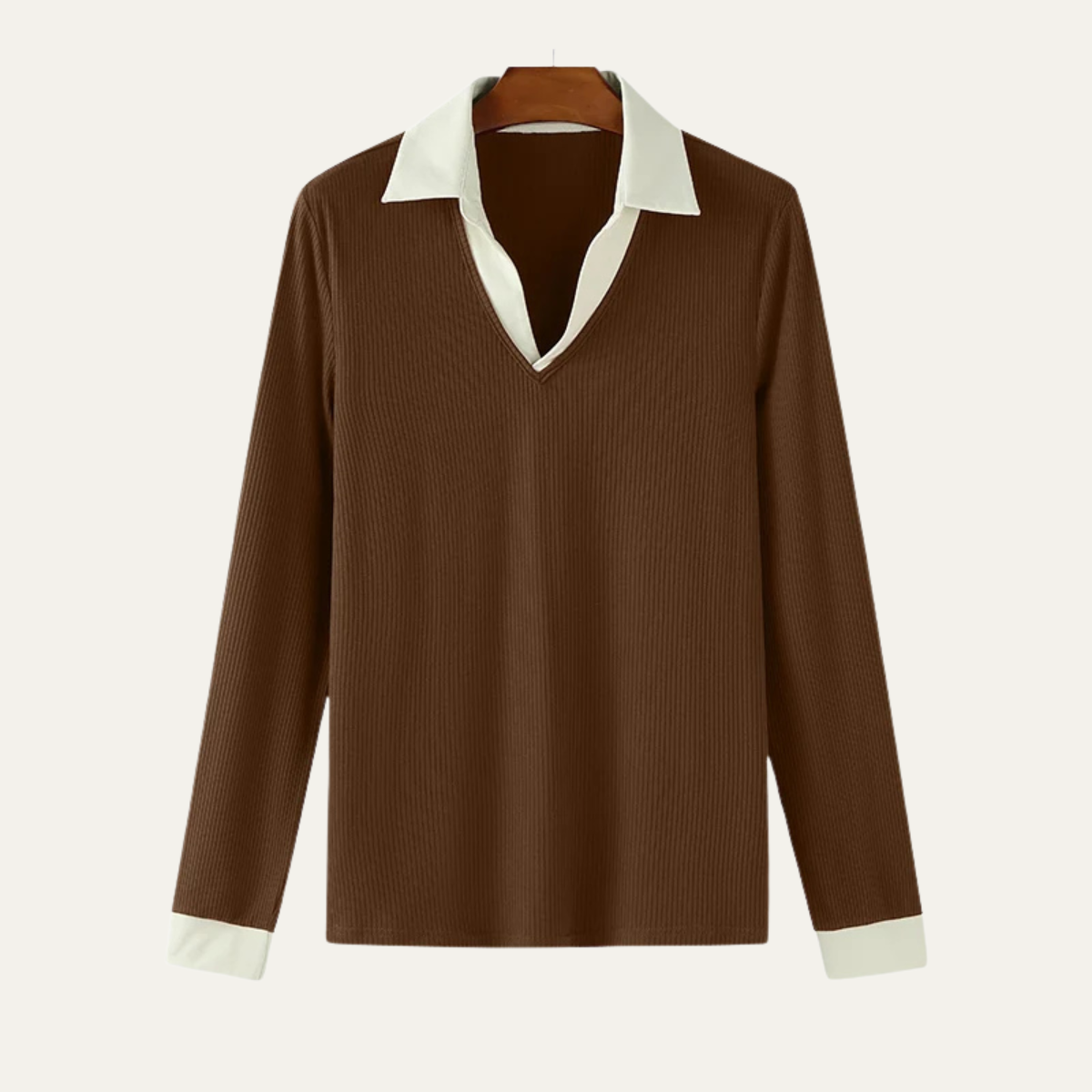 Axel | Men's Ribbed Collar Polo Shirt Brown Cream