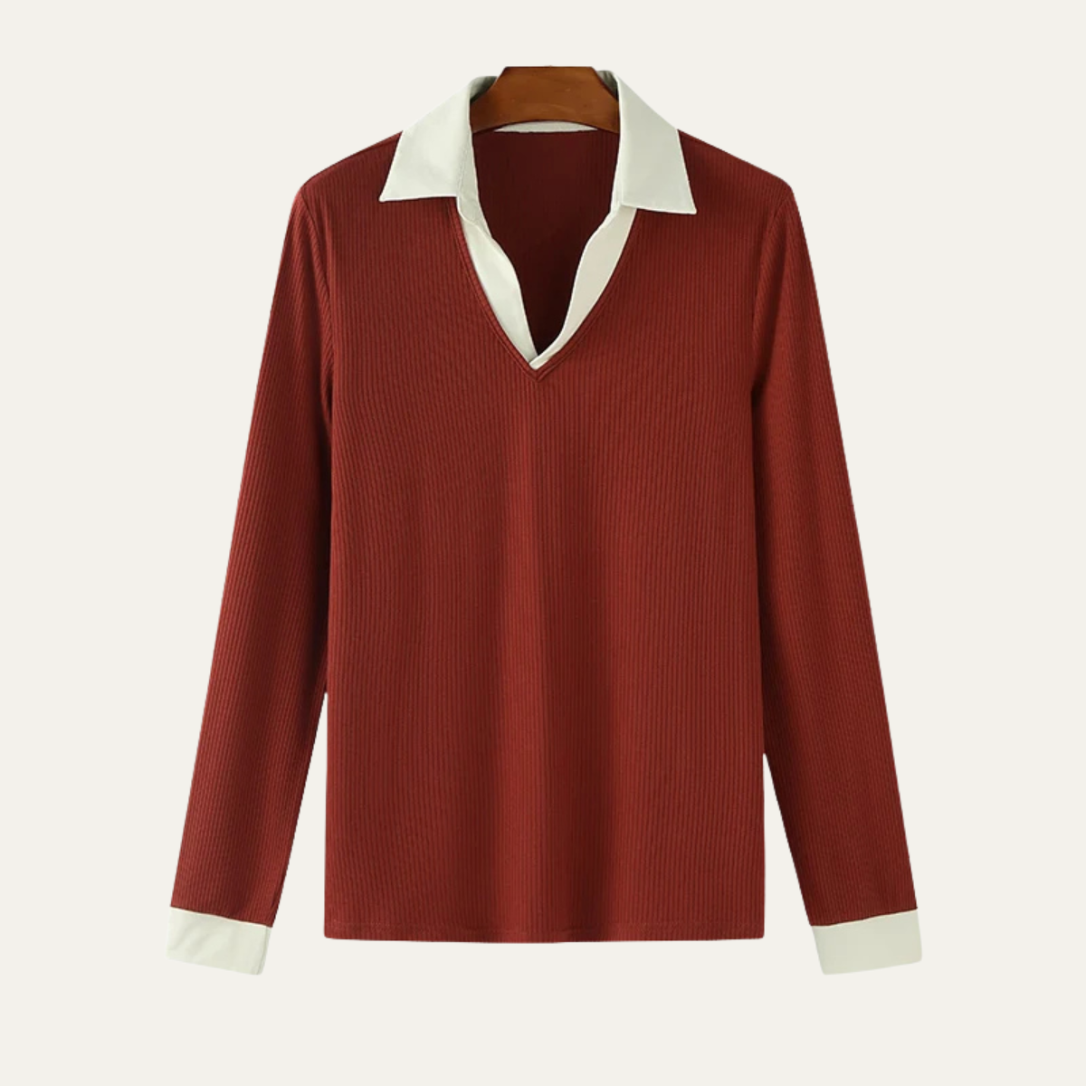 Axel | Men's Ribbed Collar Polo Shirt Brown Cream