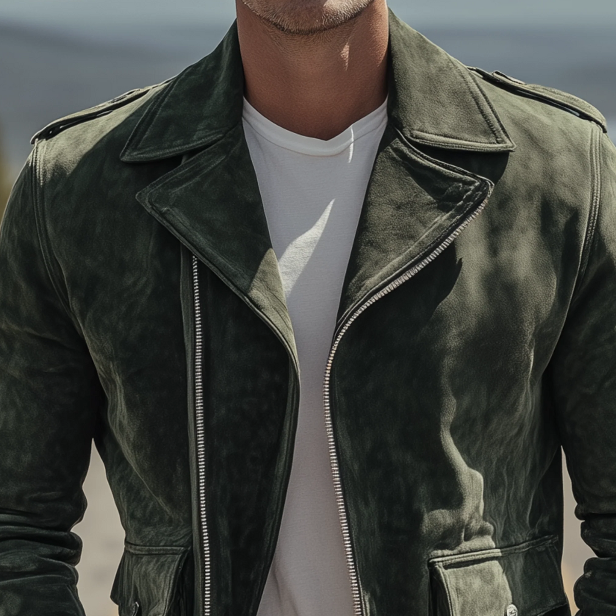 Jasper | Men's Vintage Moto Jacket Olive Green Suede