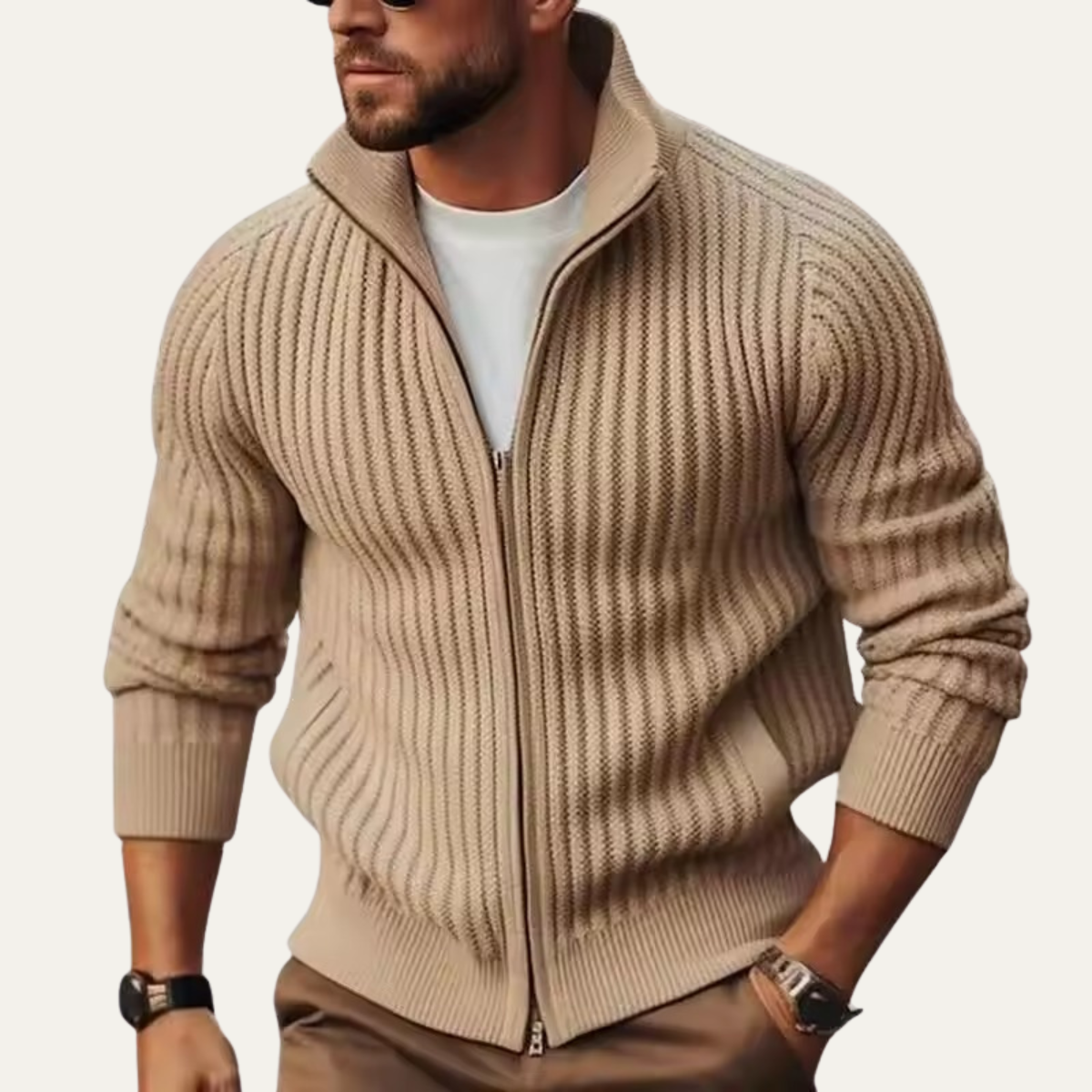 Flint | Men's Ribbed Zip Up Cardigan Black