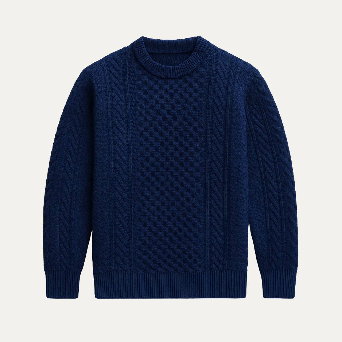 Bram | Men's Cable Knit Crew Neck Sweater Cream