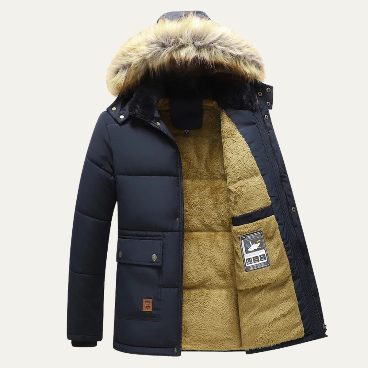 Luca | Men's Puffer Jacket Black Fleece Lined Hooded Winter