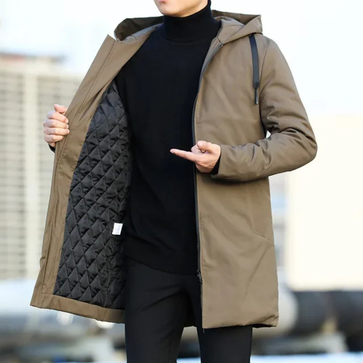 Voss | Men's Long Rain Jacket Black Waterproof Hooded