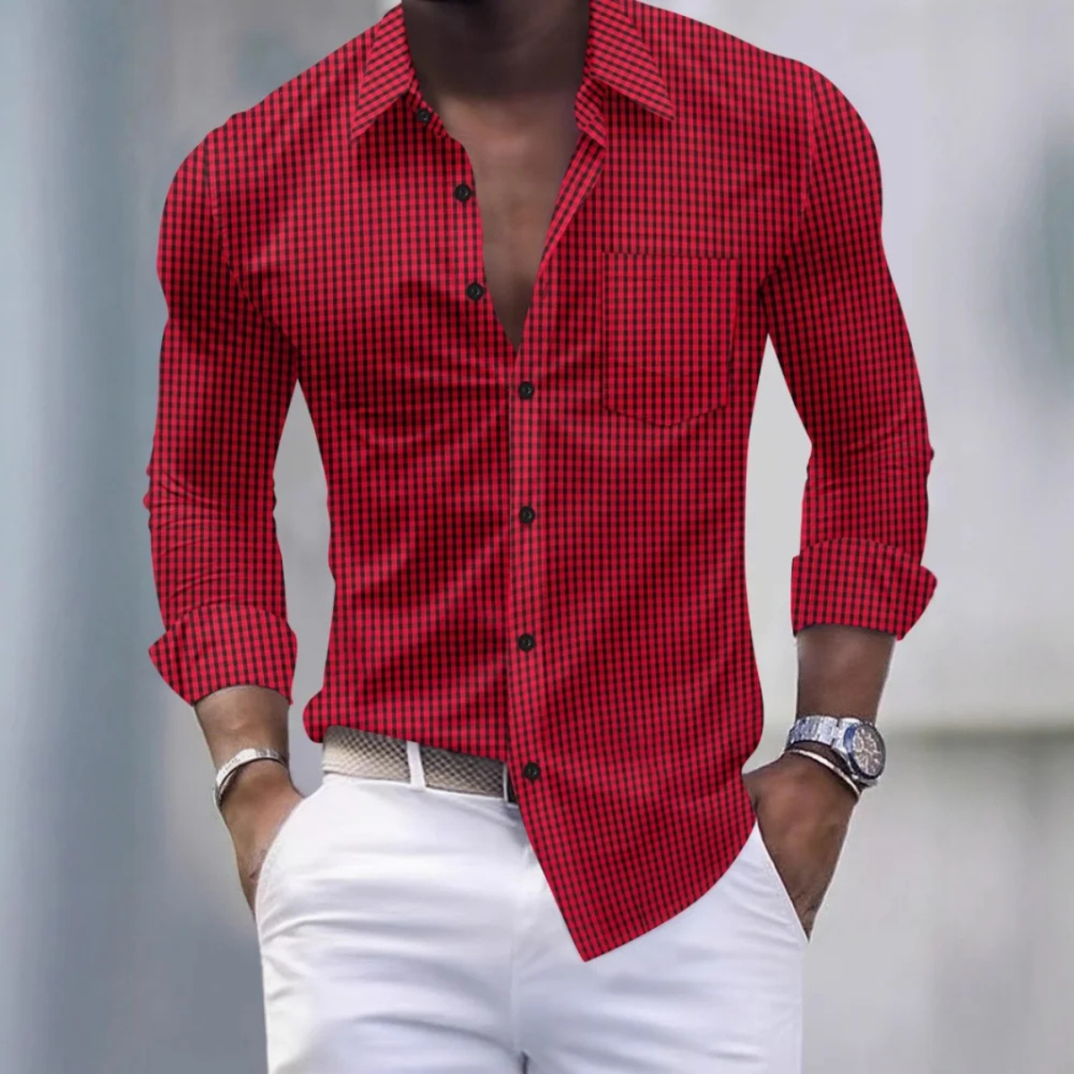 Axel | Men's Slim Fit Gingham Button Up Shirt Light Blue