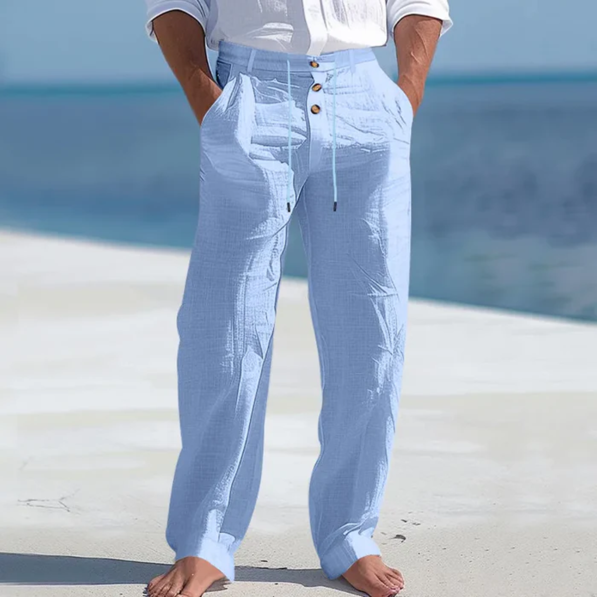 Axel | Men's Linen Pants White Lightweight Relaxed Fit