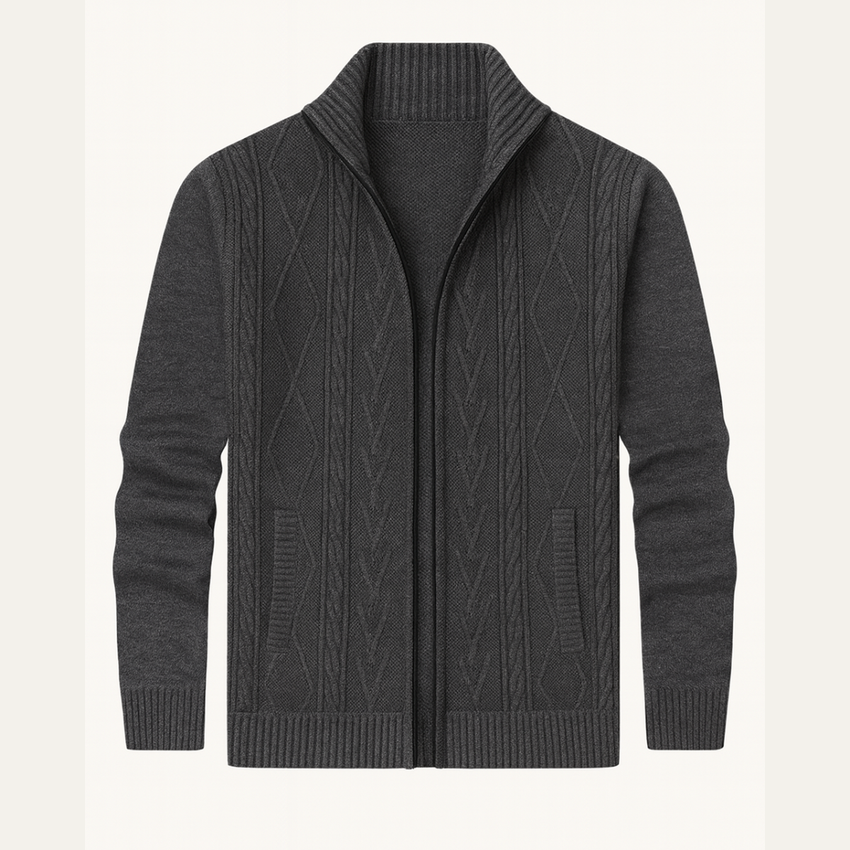 Ezra | Men's Cable Knit Zip Up Cardigan Charcoal Gray