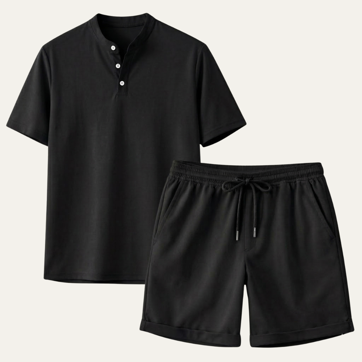 Callum | Men's Lounge Set White Short Sleeve Henley Shorts