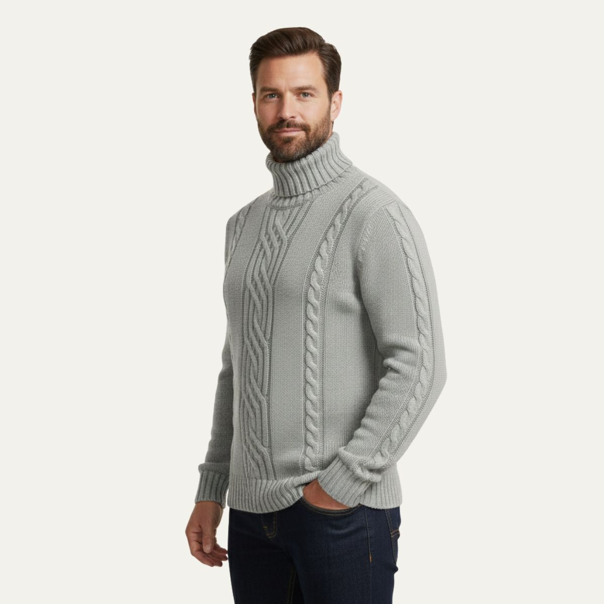 Bram | Men's Cable Knit Turtleneck Sweater Black