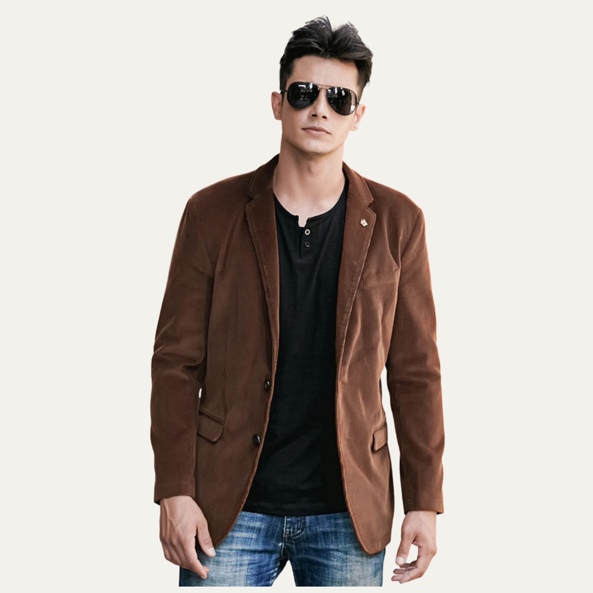 Ezra | Men's Casual Corduroy Blazer Brown Single Breasted