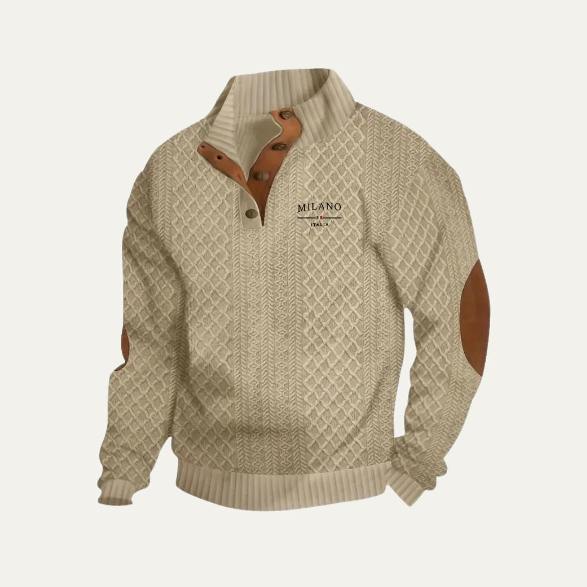 Axel | Men's Cable Knit Quarter Zip Sweater Cream Elbow Patches