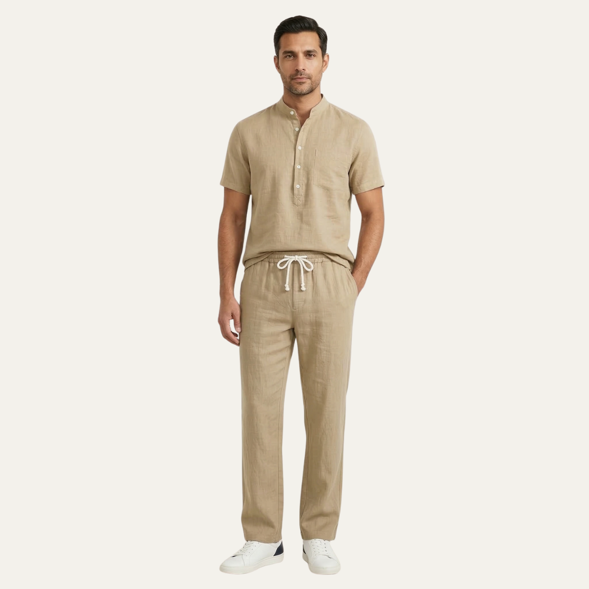 Kai | Men's Linen Lounge Set Black Short Sleeve