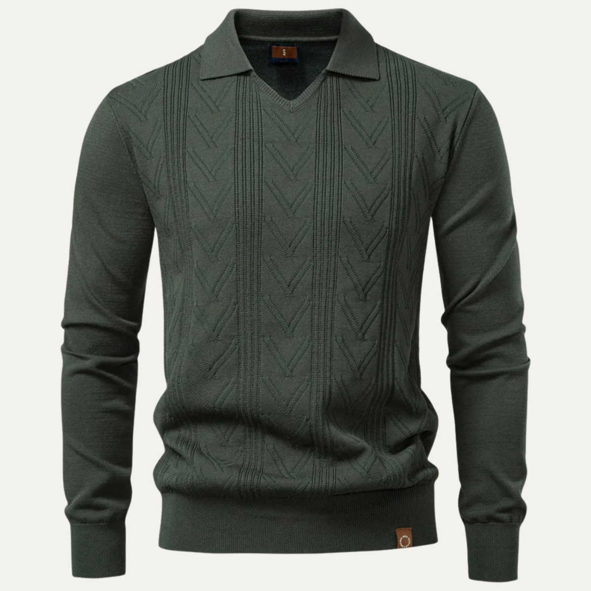 Voss | Men's Cream Cable Knit Sweater Collared V Neck