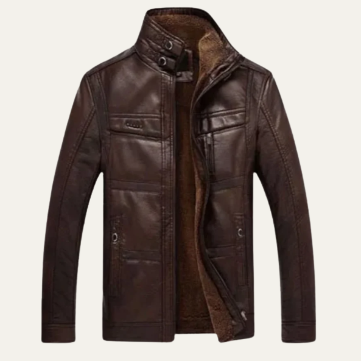 Beau | Men's Leather Jacket Brown Quilted Fleece Lined