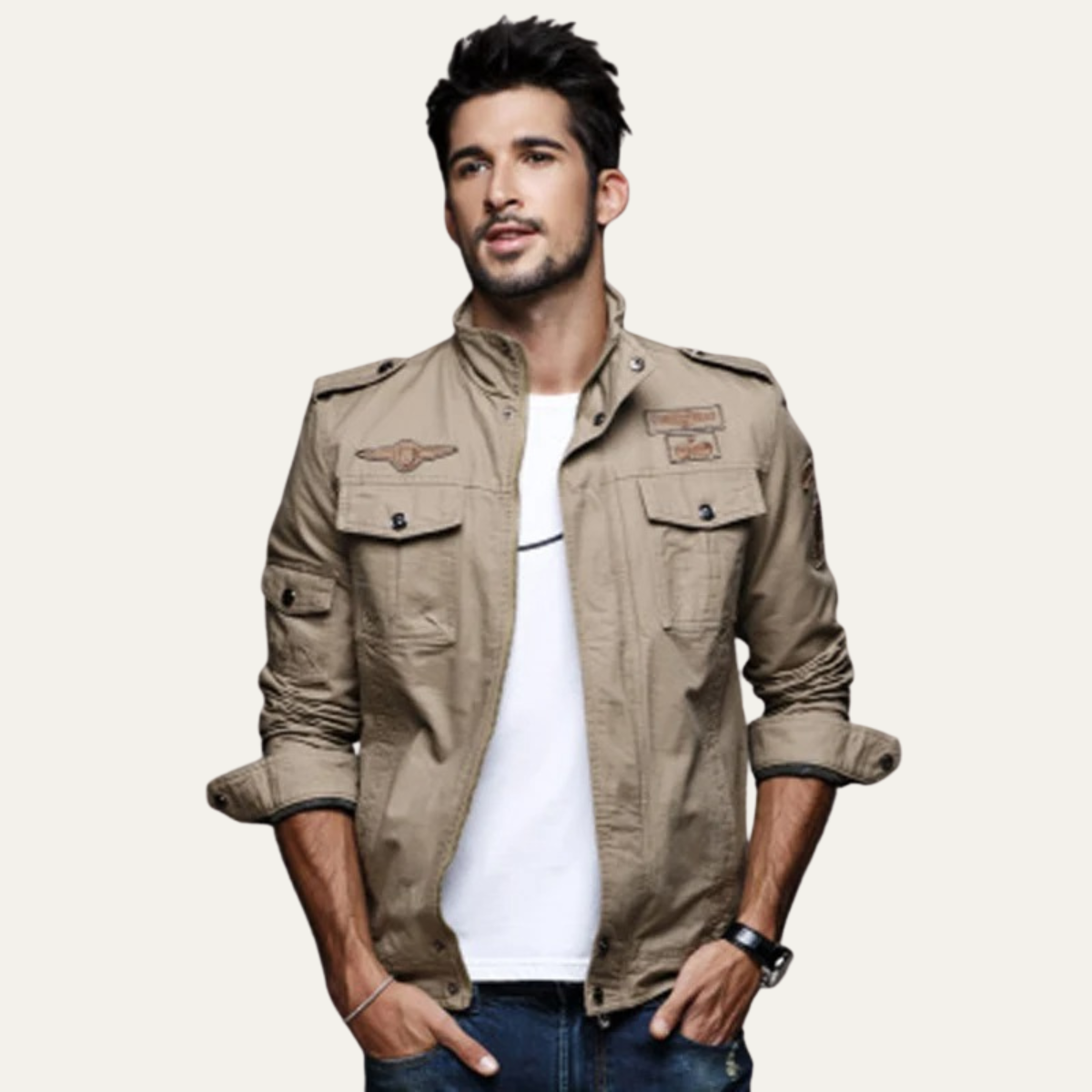 Eli | Men's Utility Military Jacket Olive Green Cargo Pockets