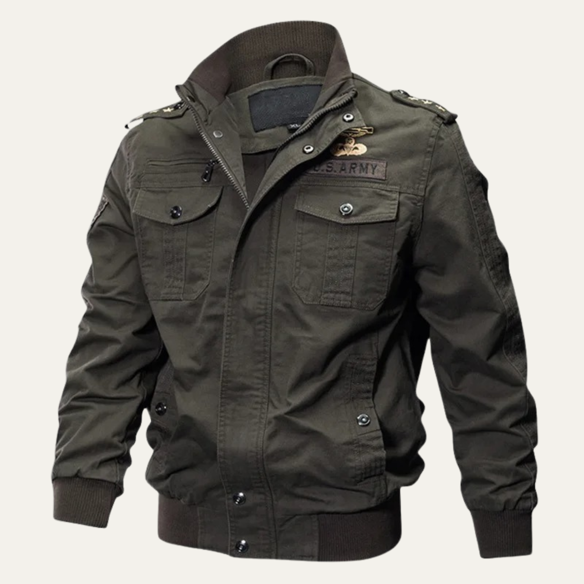 Beau | Men's Military Jacket Black Multi Pocket Windproof