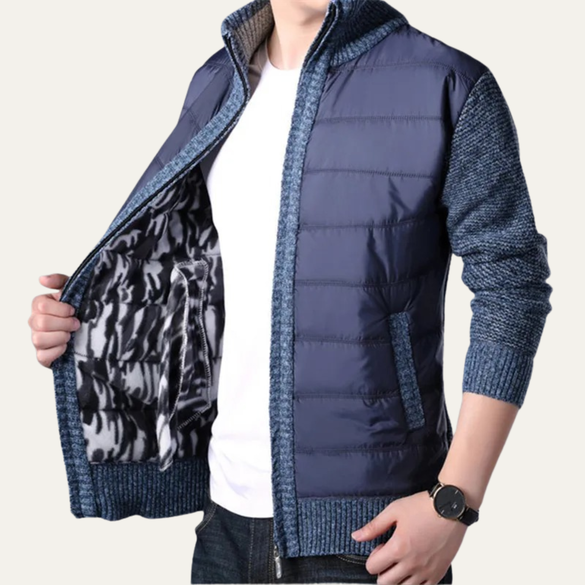 Axel | Men's Quilted Puffer Jacket Black Knit Sleeve
