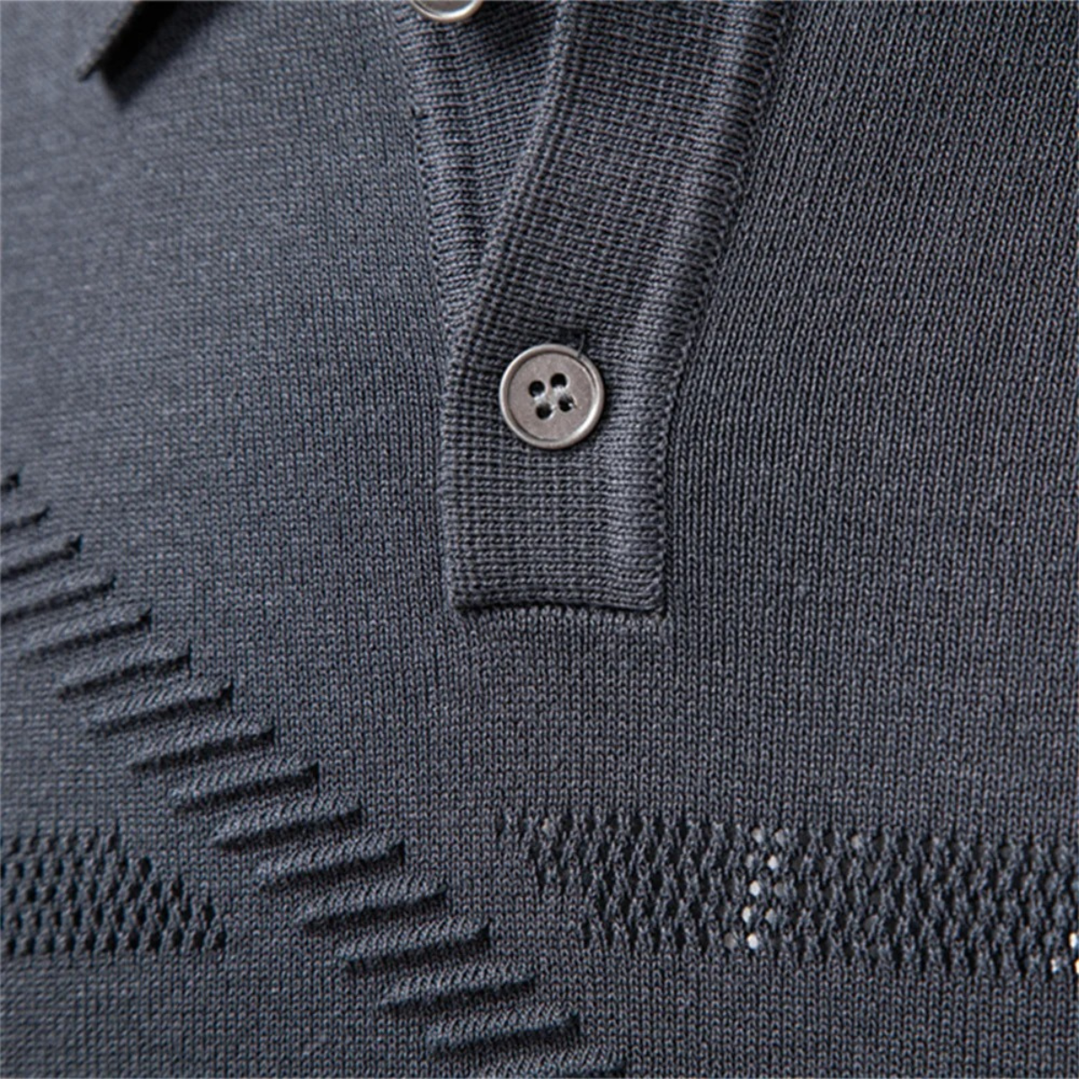 Wade | Men's Lightweight Polo Sweater Gray Geometric Pattern Long Sleeve