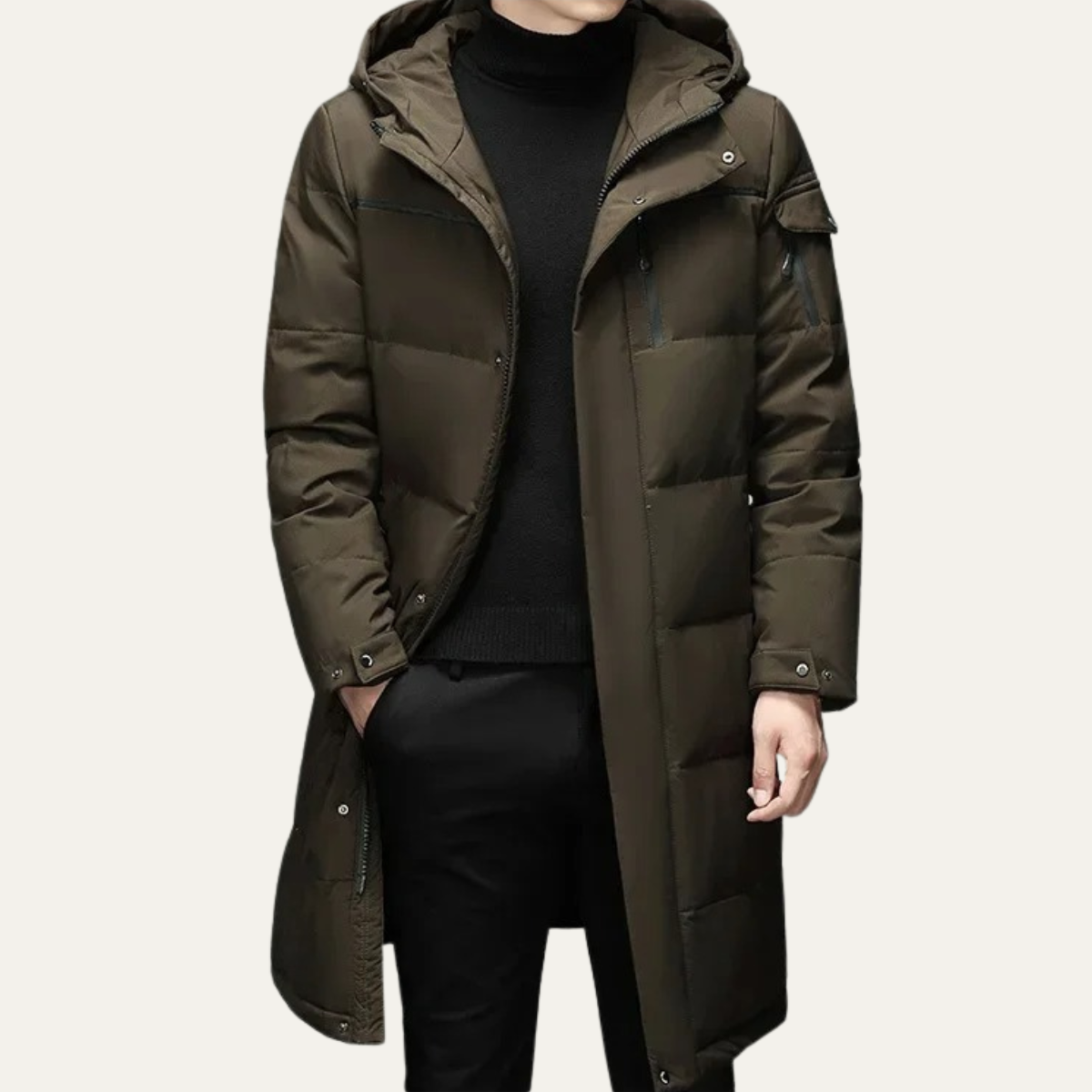 Knox | Men's Longline Puffer Coat Black Hood