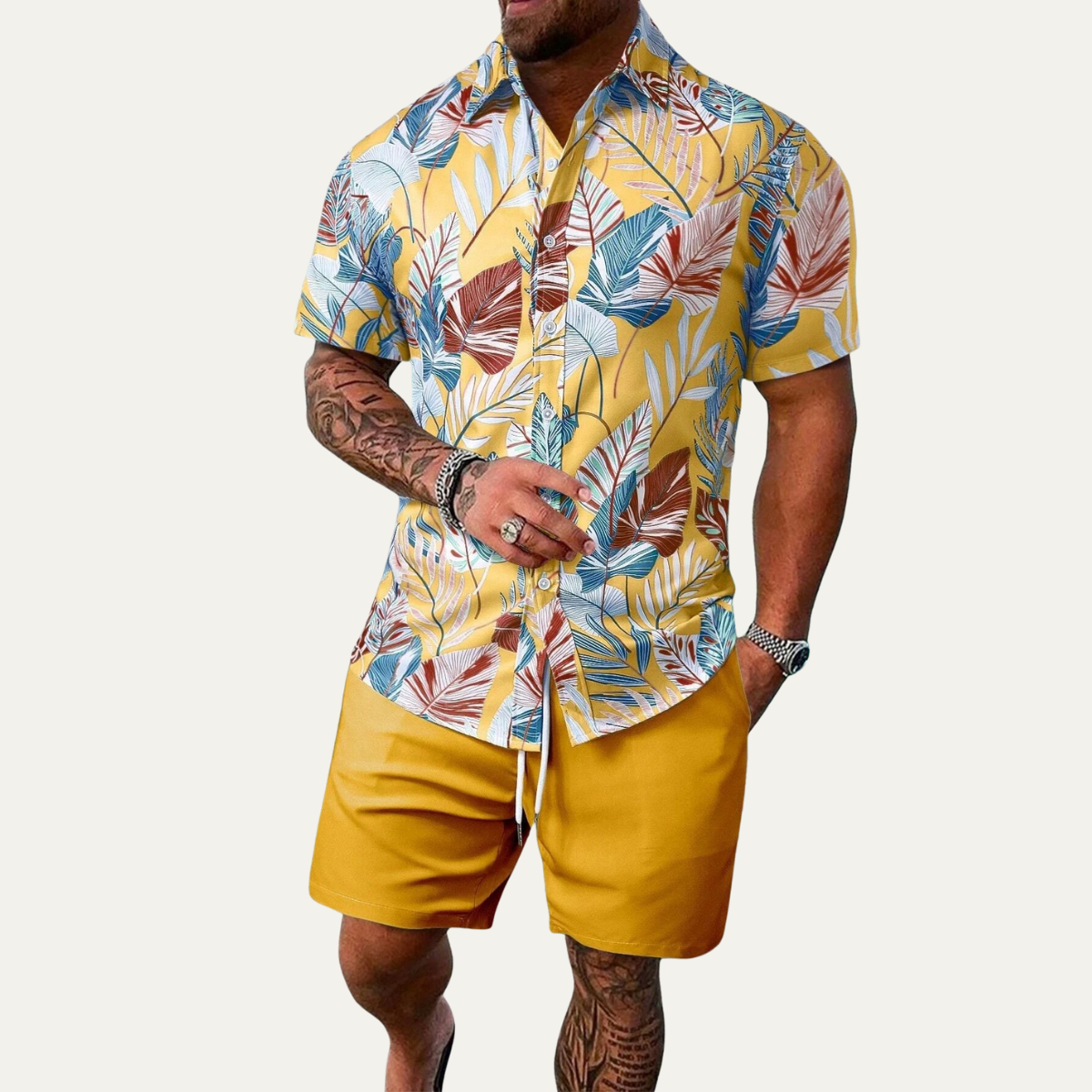 Jayden | Men's Hawaiian Shirt Navy Tropical Leaf Print Short Sleeve