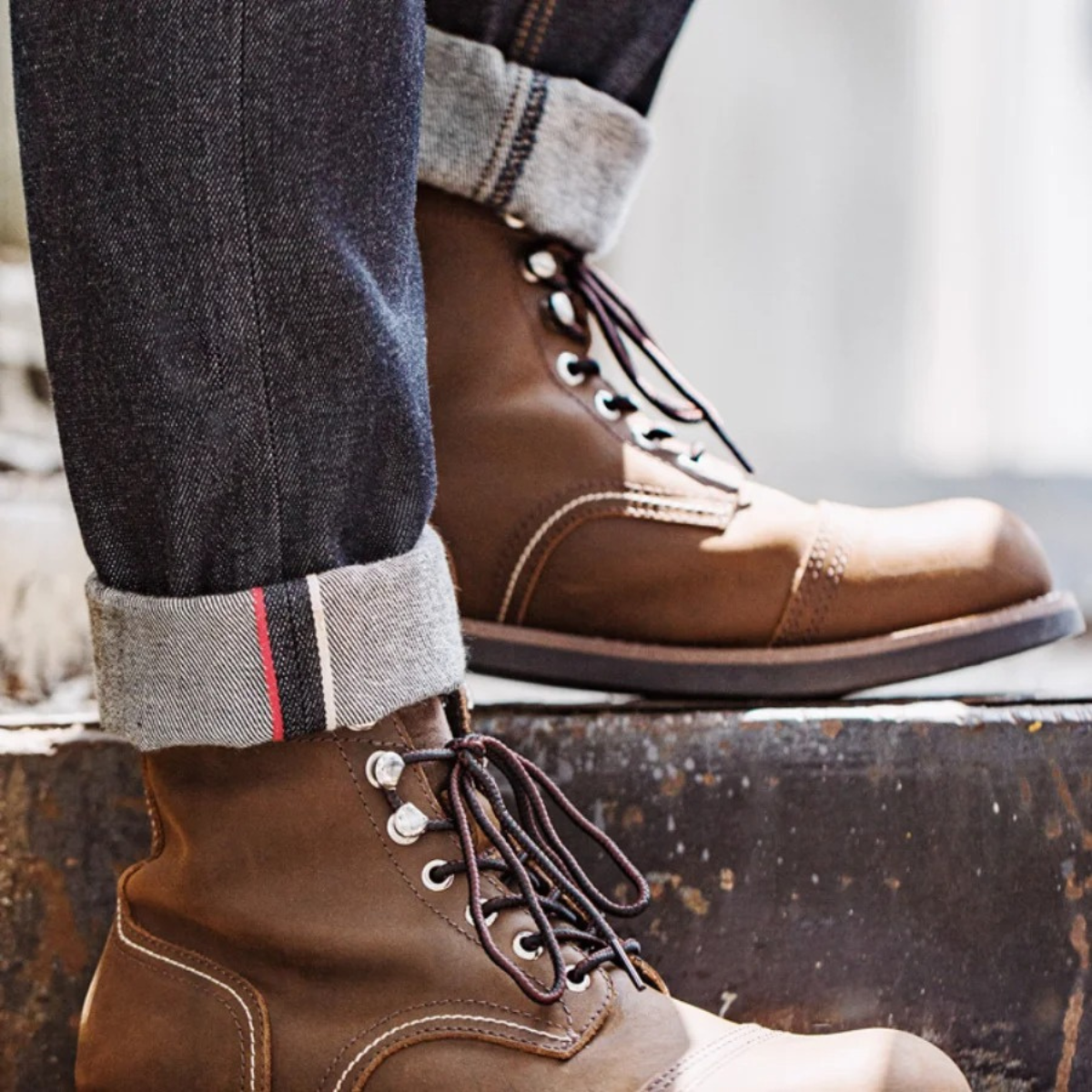 Beau | Men's Lace Up Work Boots Brown Leather