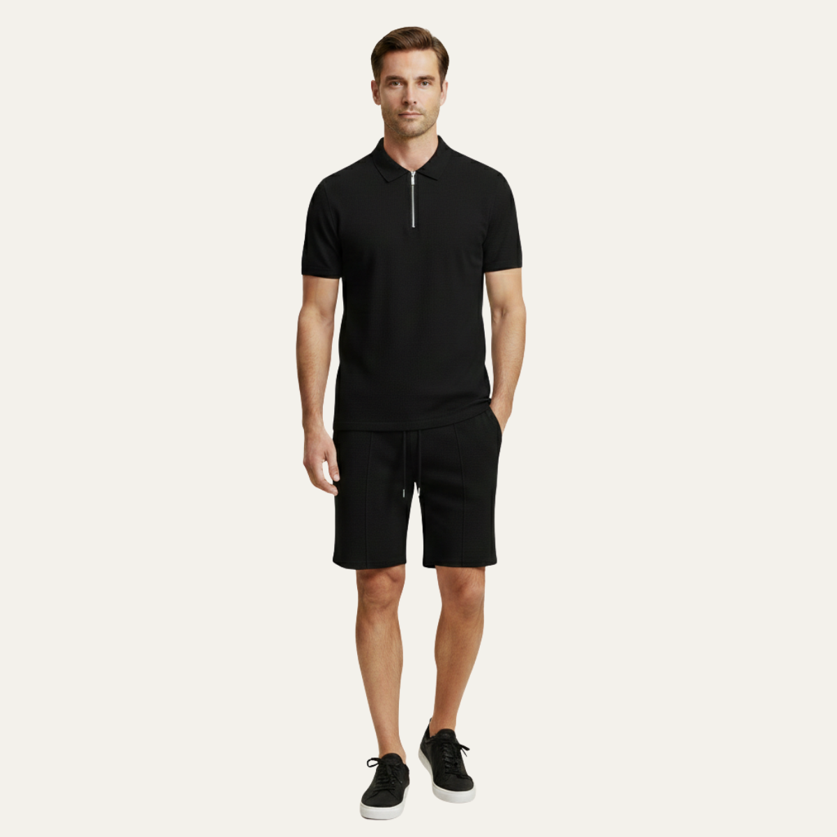 Axel | Men's Sweatsuit Cream Short Sleeve Polo Shirt Shorts Set