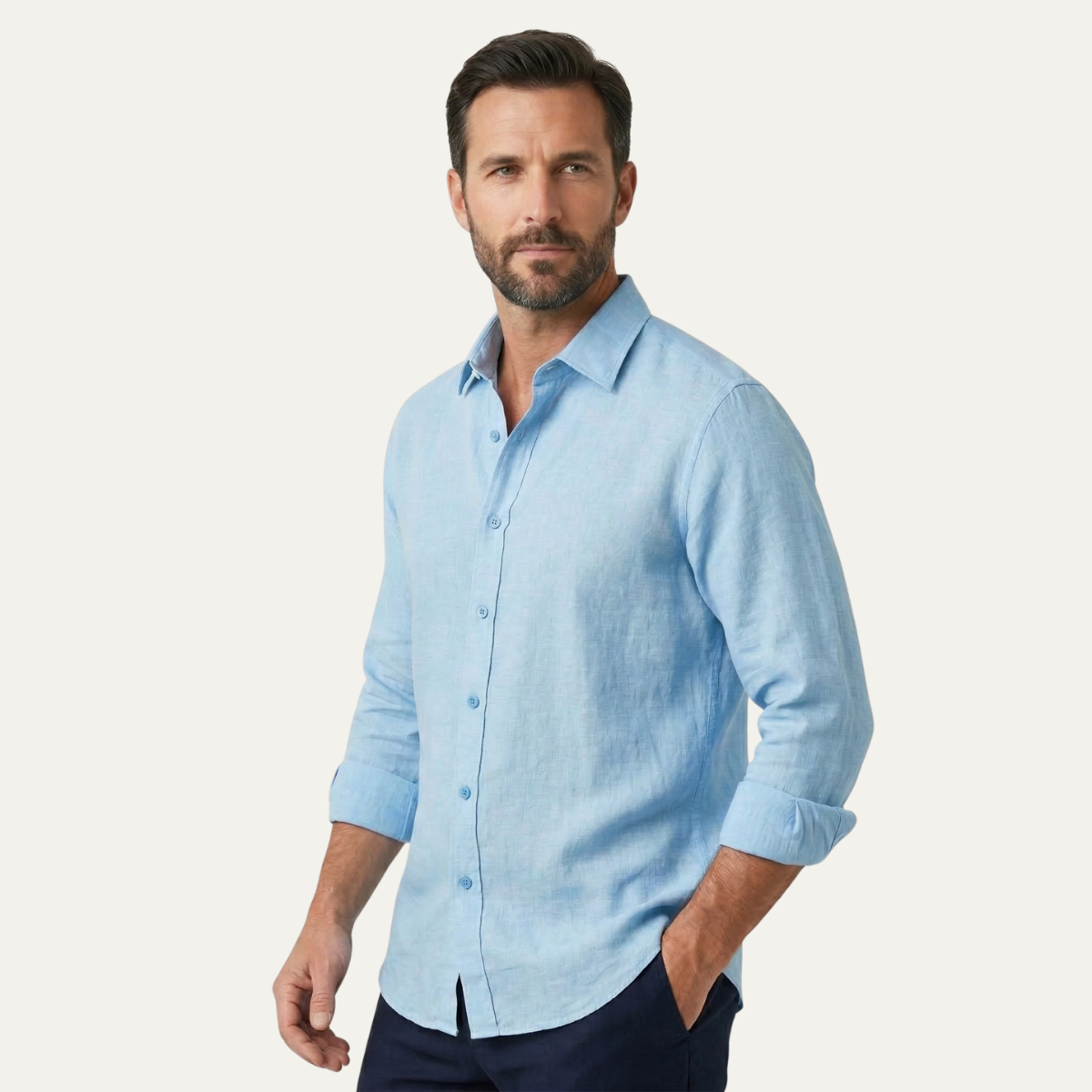 Ashby | Men's Linen Shirt Green Long Sleeve Button Up