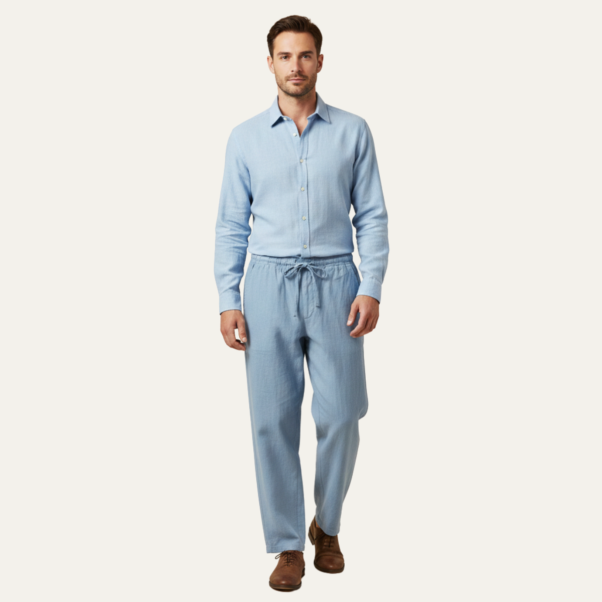 Axel | Men's Casual Loose Fit Linen Drawstring Pants White