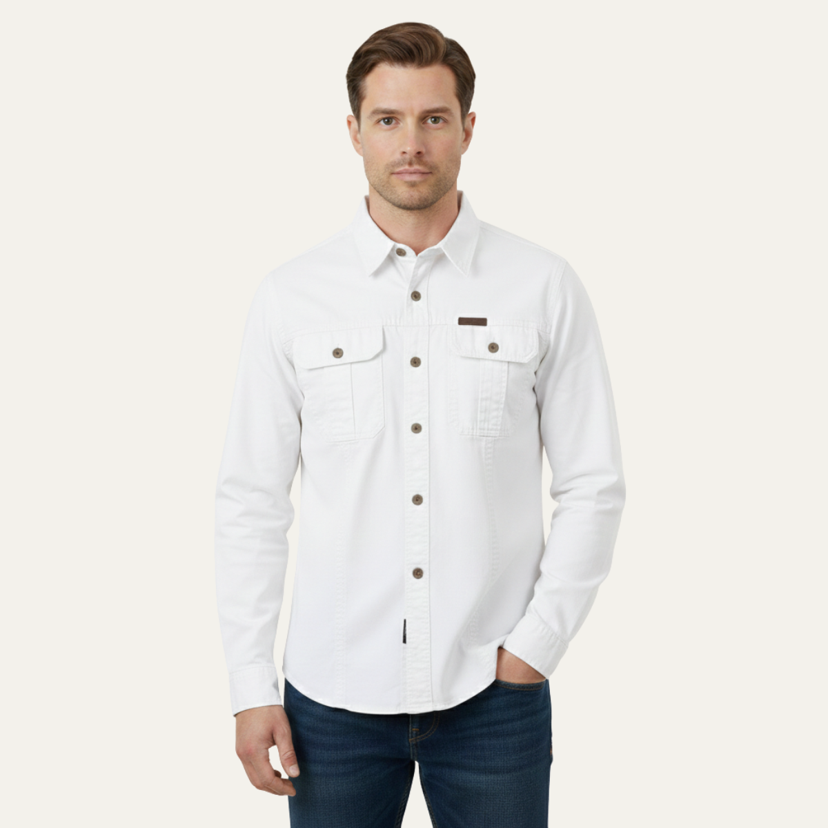Beau | Men's Casual Utility Shirt Olive Green Multi Pocket