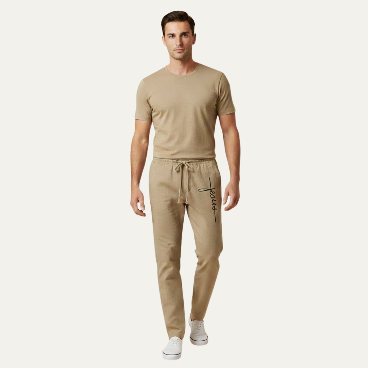 Otto | Men's Casual Linen Pants Gray Drawstring Wide Leg