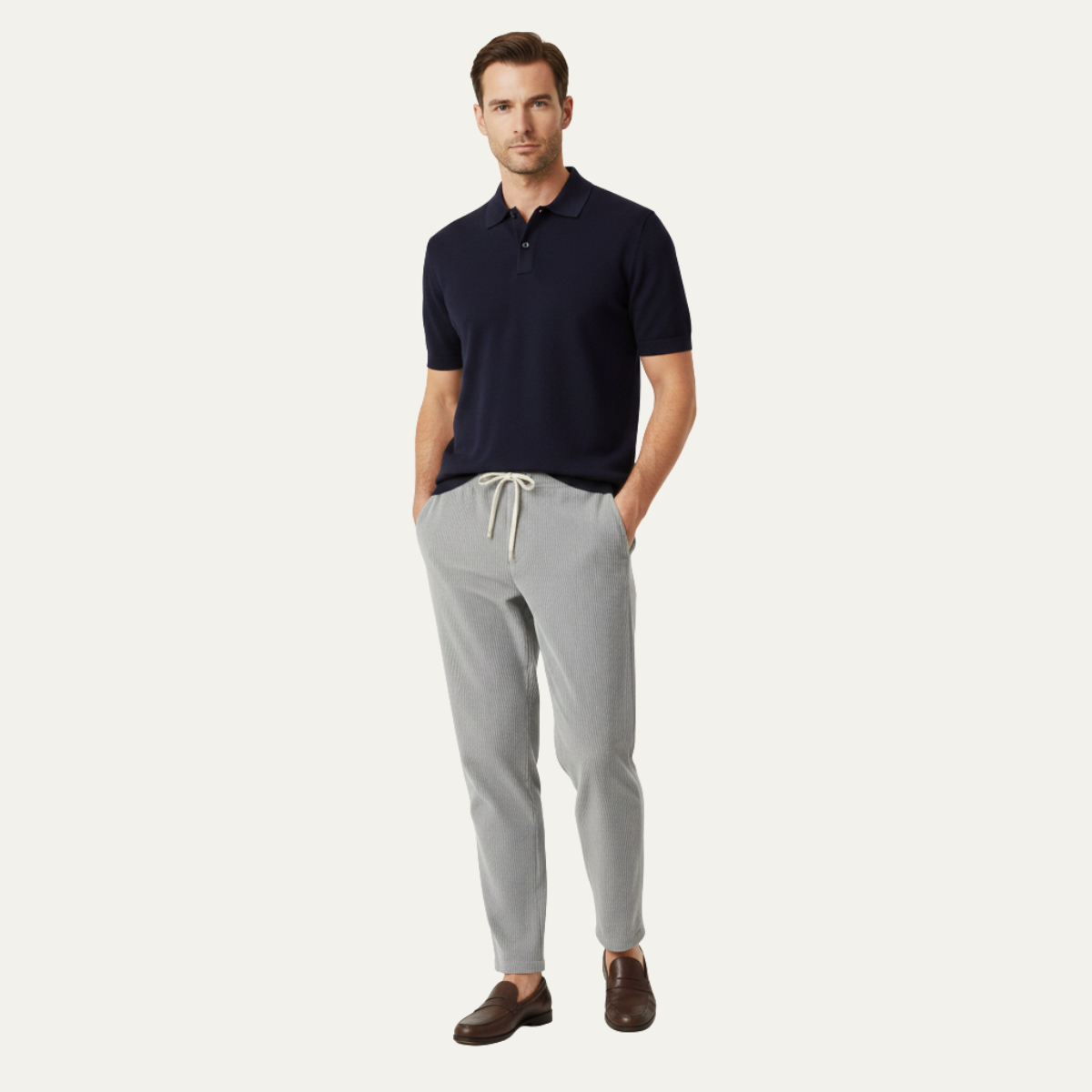 Rhys | Men's Casual Ribbed Lounge Pants Cream