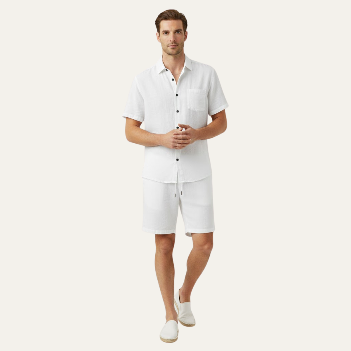 Eli | Men's Linen Shirt Shorts Set Sage Green