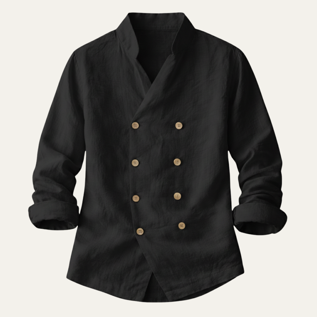 Kai | Men's Double Breasted Linen Shirt Cream Long Sleeve