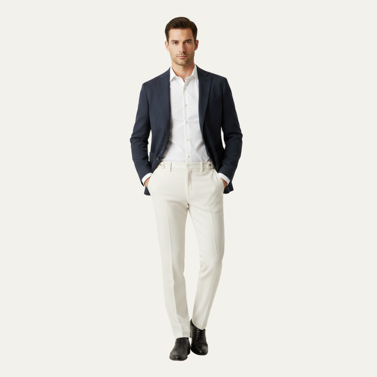 Seth | Men's Slim Fit Dress Pants Cream Tailored
