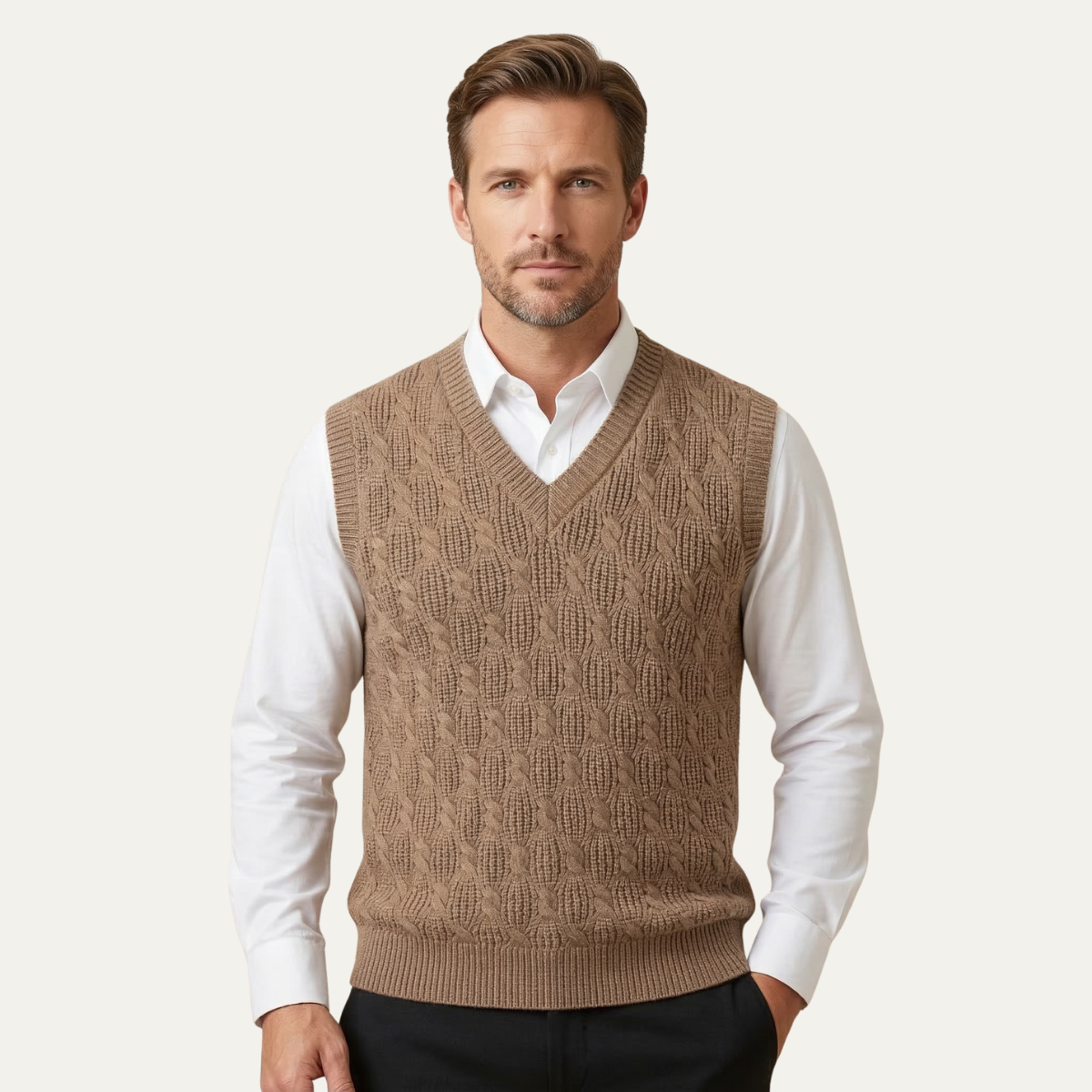 Blake | Men's Cable Knit Sweater Vest Gray V Neck