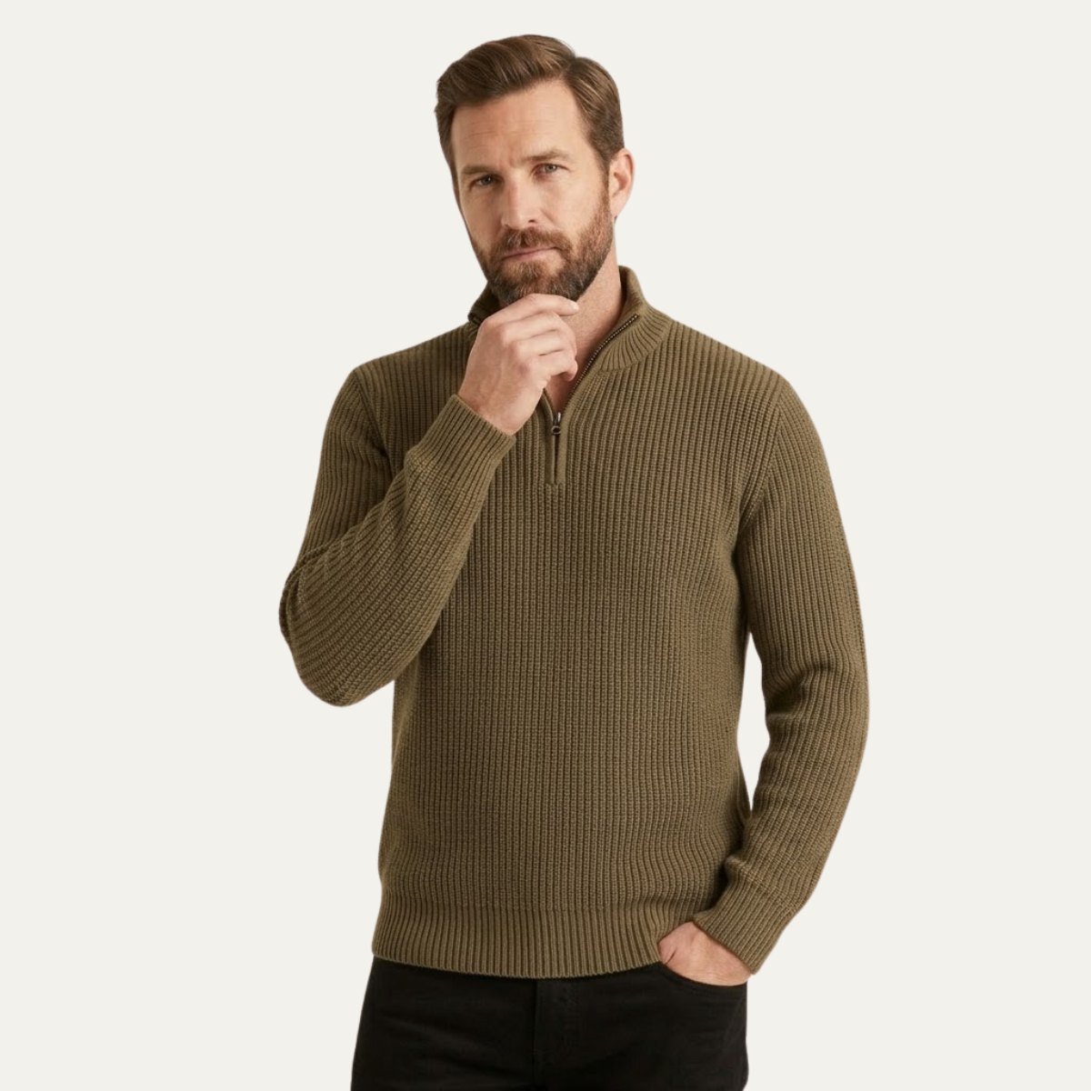 Bram | Men's Quarter Zip Sweater Black Ribbed Knit