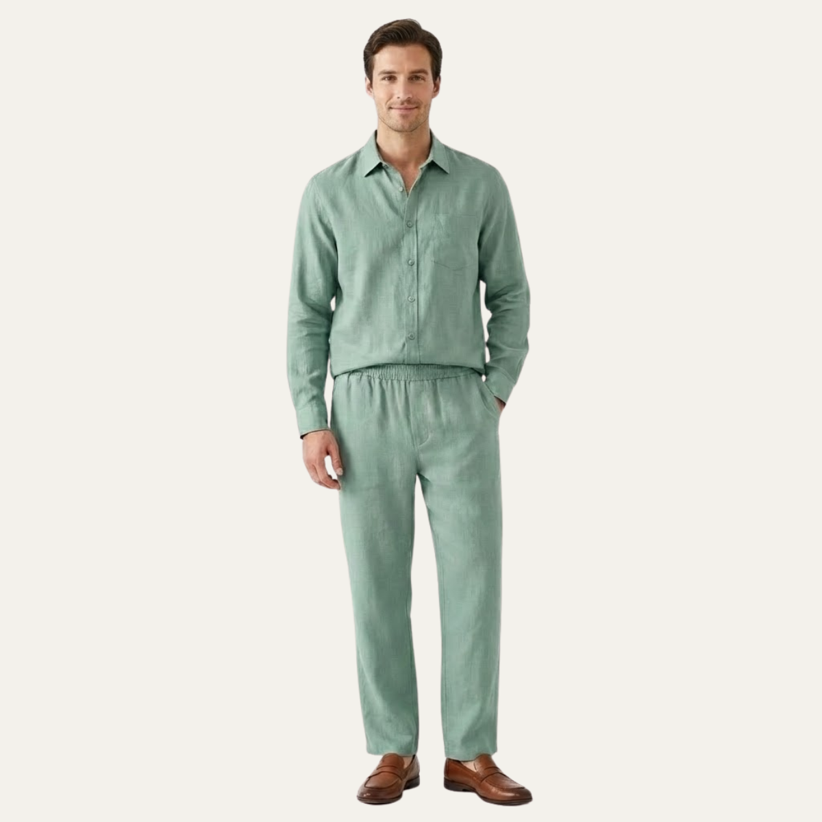 Rowan | Men's Linen Set Cream Oversized Shirt Pants