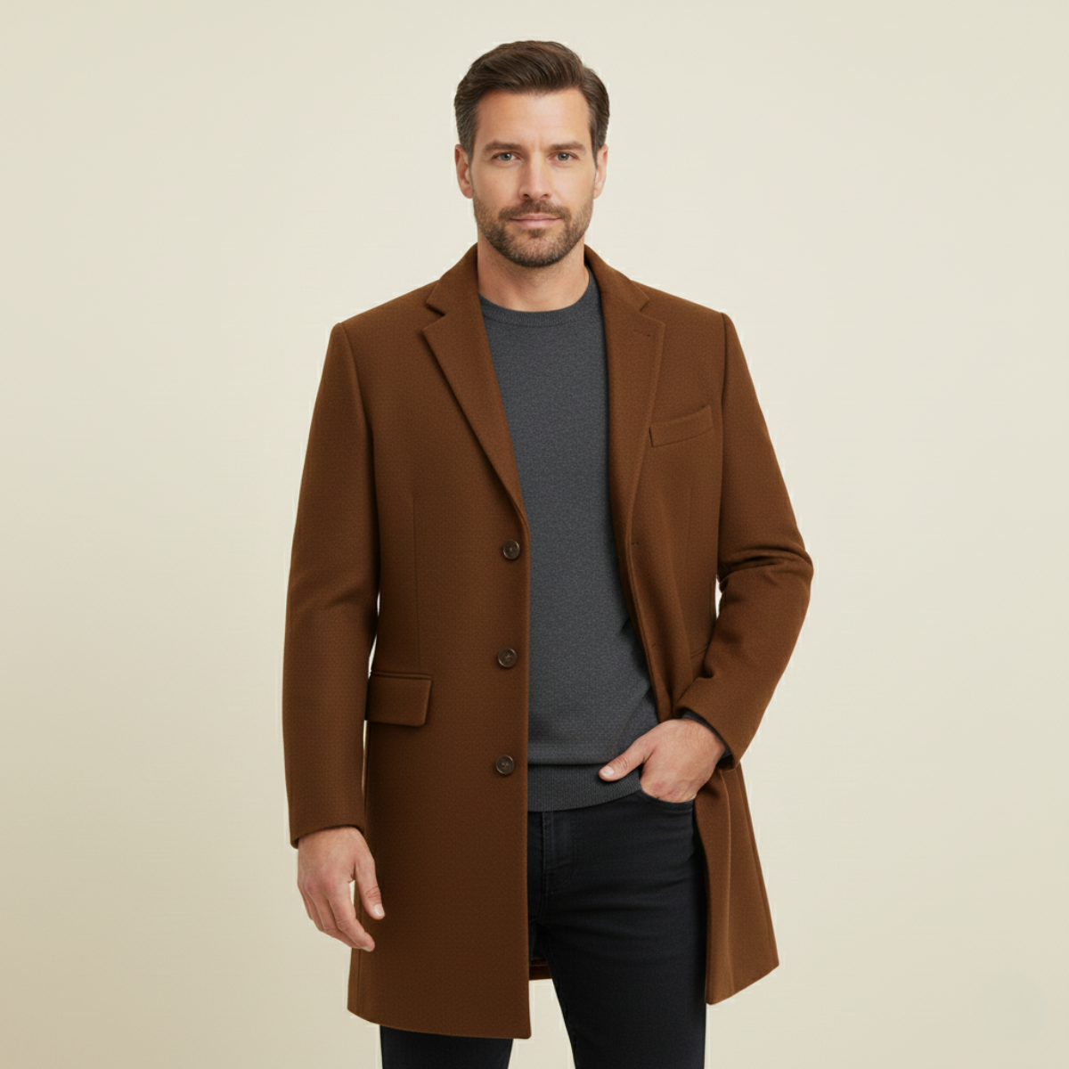 Blake | Men's Smart Single Breasted Wool Overcoat Black