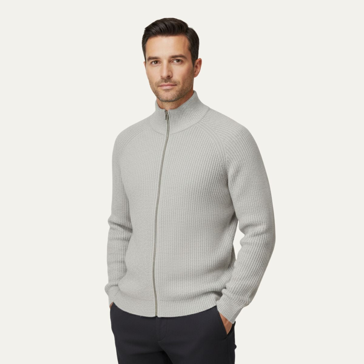 Bram | Men's Cardigan Sage Green Zip Up Ribbed Knit