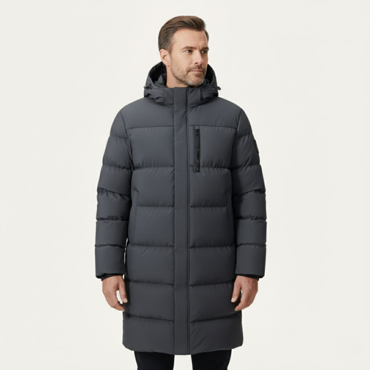 Ashton | Men's Puffer Coat Black Longline Hooded