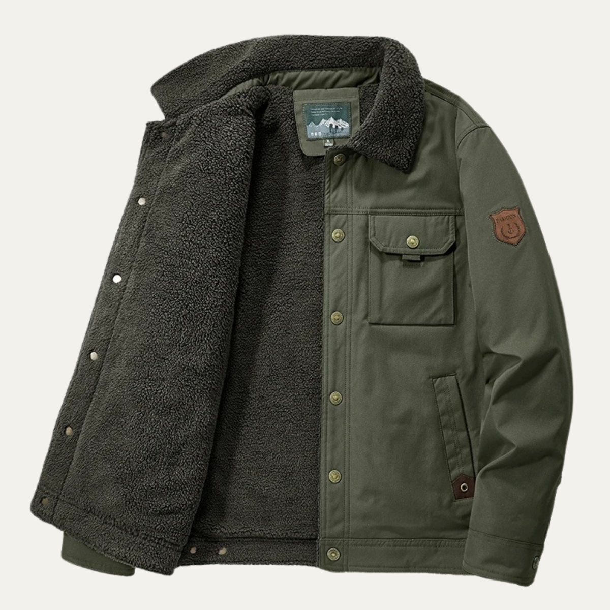 Rhys | Men's Sherpa Lined Utility Jacket Beige