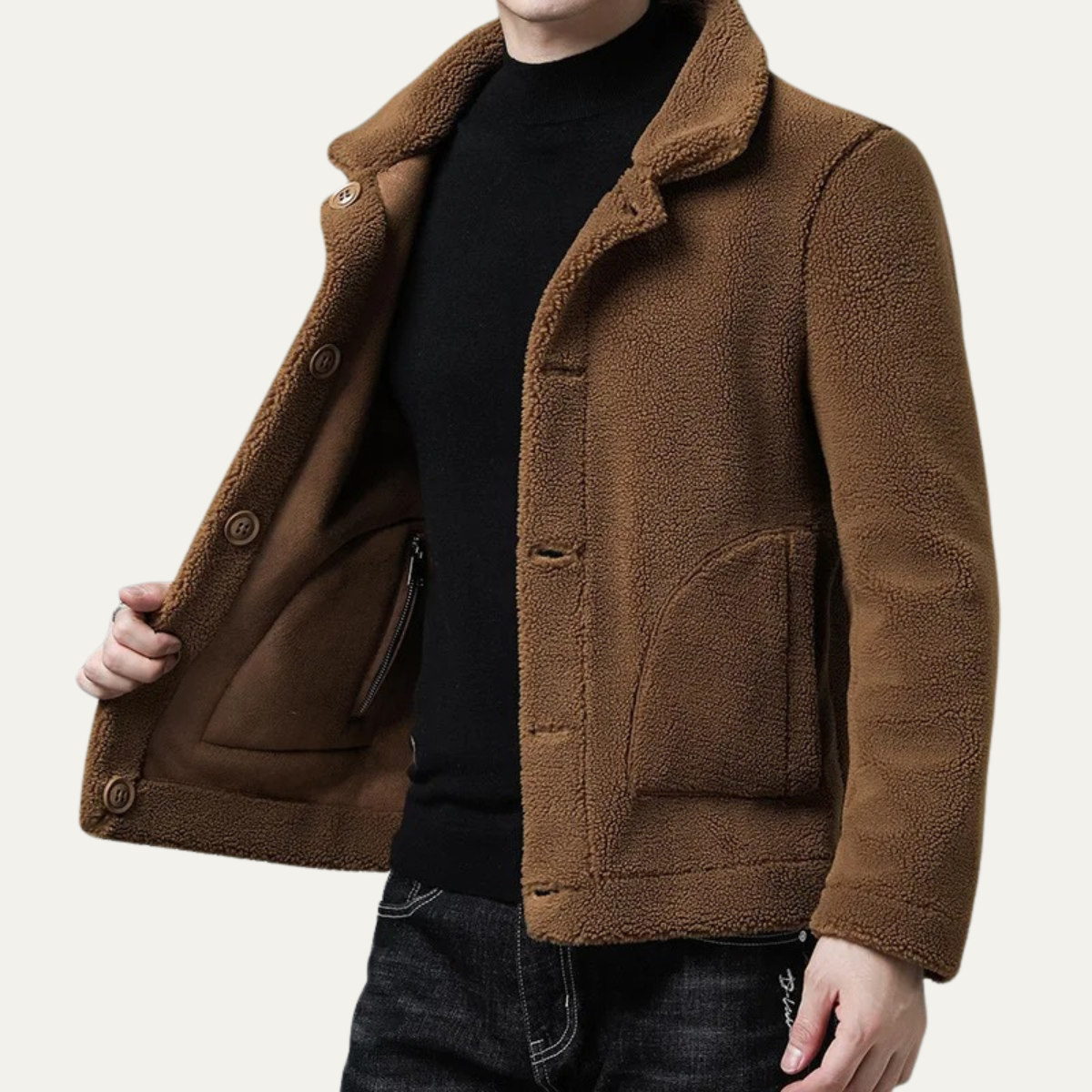 Rhys | Men's Fleece Jacket Black Textured Button Front