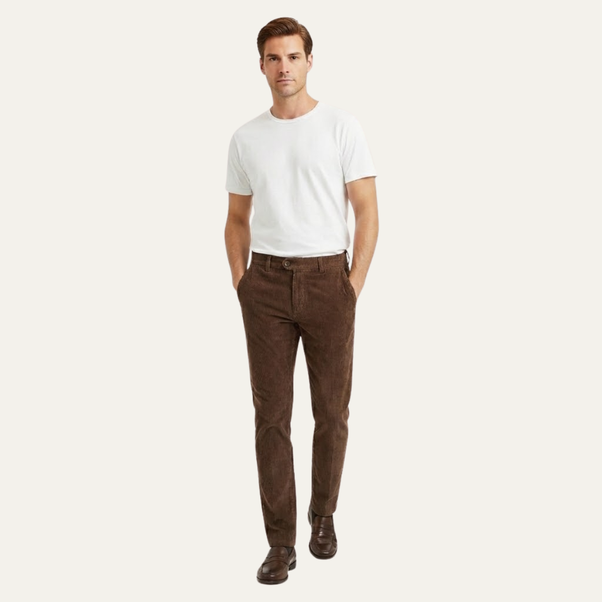 Bram | Men's Casual Corduroy Pants Brown Stretch