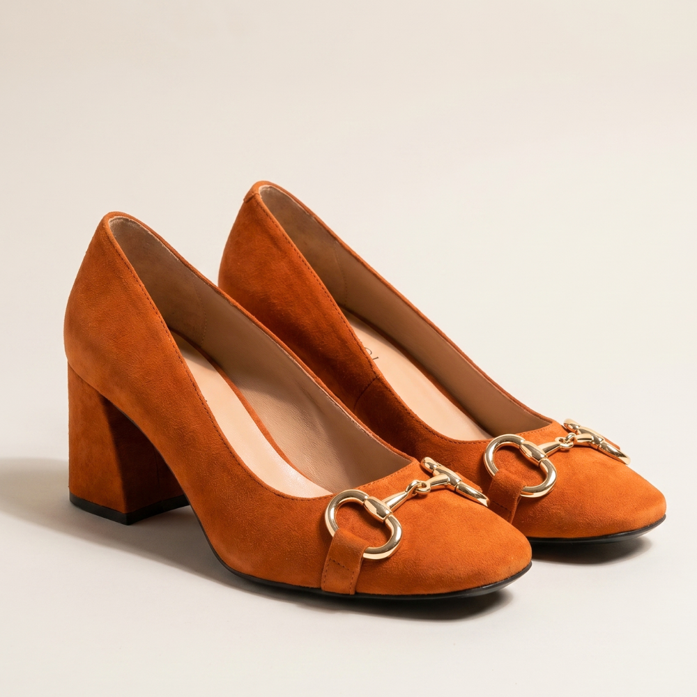 Dama Washington Mia women's block heel pumps orange suede - front view