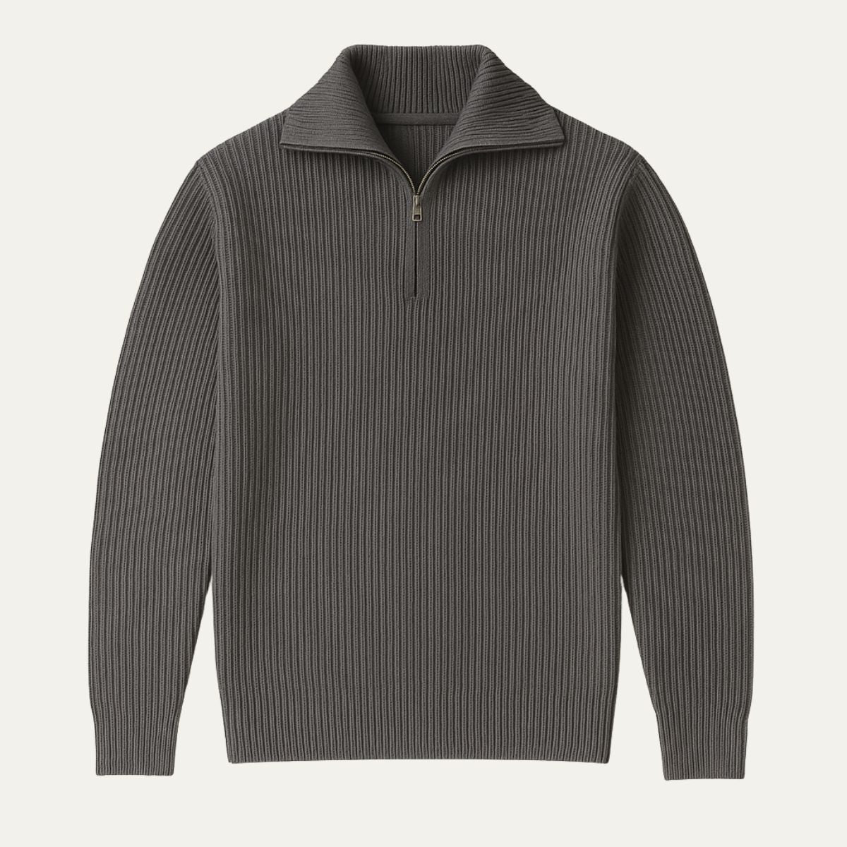 Wren | Men's Quarter Zip Sweater Black Ribbed Knit